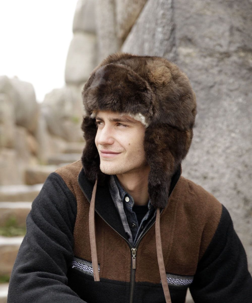 100% Baby Alpaca RCMP Fur Hat With Earflaps Chullo