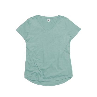 Ladies Eco-Triblend Drop Hem V-Neck Pocket Tee